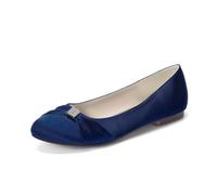 LRMYMHY Chaussures De Mariage Plates en Satin pour Femmes Bout Rond Chaussures De Mariée À Strass Talon Bas Enfiler Chaussures De Soirée,Marine,38 EU