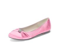 LRMYMHY Chaussures De Mariage Plates en Satin pour Femmes Bout Rond Chaussures De Mariée À Strass Talon Bas Enfiler Chaussures De Soirée,Rose,42 EU