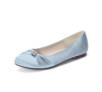 LRMYMHY Chaussures De Mariage Plates en Satin pour Femmes Bout Rond Chaussures De Mariée À Strass Talon Bas Enfiler Chaussures De Soirée,Dusty Blue,35 EU