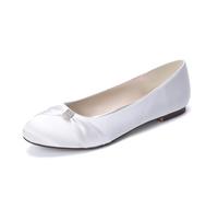 LRMYMHY Chaussures De Mariage Plates en Satin pour Femmes Bout Rond Chaussures De Mariée À Strass Talon Bas Enfiler Chaussures De Soirée,Blanc,43 EU