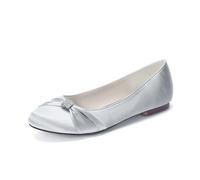 LRMYMHY Chaussures De Mariage Plates en Satin pour Femmes Bout Rond Chaussures De Mariée À Strass Talon Bas Enfiler Chaussures De Soirée,Argent,36 EU