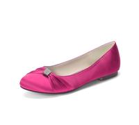 LRMYMHY Chaussures De Mariage Plates en Satin pour Femmes Bout Rond Chaussures De Mariée À Strass Talon Bas Enfiler Chaussures De Soirée,Fuchsia,43 EU