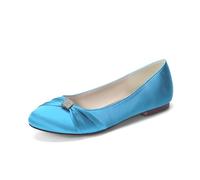 LRMYMHY Chaussures De Mariage Plates en Satin pour Femmes Bout Rond Chaussures De Mariée À Strass Talon Bas Enfiler Chaussures De Soirée,Sky Blue,41 EU