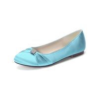 LRMYMHY Chaussures De Mariage Plates en Satin pour Femmes Bout Rond Chaussures De Mariée À Strass Talon Bas Enfiler Chaussures De Soirée,Aqua Blue,39 EU