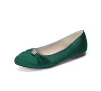 LRMYMHY Chaussures De Mariage Plates en Satin pour Femmes Bout Rond Chaussures De Mariée À Strass Talon Bas Enfiler Chaussures De Soirée,Vert,38 EU