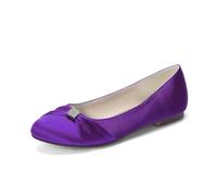 LRMYMHY Chaussures De Mariage Plates en Satin pour Femmes Bout Rond Chaussures De Mariée À Strass Talon Bas Enfiler Chaussures De Soirée,Dark Purple,42 EU