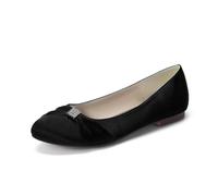 LRMYMHY Chaussures De Mariage Plates en Satin pour Femmes Bout Rond Chaussures De Mariée À Strass Talon Bas Enfiler Chaussures De Soirée,Noir,37 EU