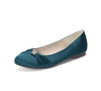 LRMYMHY Chaussures De Mariage Plates en Satin pour Femmes Bout Rond Chaussures De Mariée À Strass Talon Bas Enfiler Chaussures De Soirée,Teal,42 EU