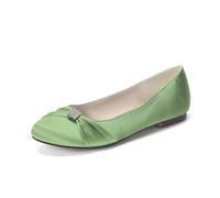 LRMYMHY Chaussures De Mariage Plates en Satin pour Femmes Bout Rond Chaussures De Mariée À Strass Talon Bas Enfiler Chaussures De Soirée,Sage Green,36 EU