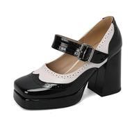 LRMYMHY Chaussures pour Femmes Mary Jane À Bout Rond Talon Épais Carré Chaussures De Soirée À Plateforme pour Bal Remise des Diplômes Formelles,Noir,41 EU
