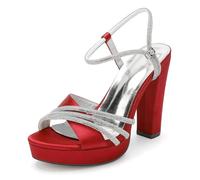 LRMYMHY Escarpins Femmes Chaussures à Plateforme avec Bride Cheville | 11 cm talons épais en satin Chaussures de mariée bout rond Peep Toe Talon Haut Chaussures de Mariage pour bal