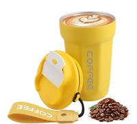 Lrocotanc Mug Isotherme Cafe - Tasse À Café en Acier Inoxydable 450ml - Mug Thermos de Voyage - Gobelet Isolant Sous Vide Antifuite avec Couvercle - Coffee Cup (Jaune)