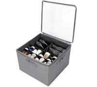 Lrocotanc Organisateur Chaussures,Rangement Chaussures Économisant de l'Espace,avec 16 Compartiments Ajustables,Boîte à Chaussures avec Couvercle Transparent et Poignées (Grise)