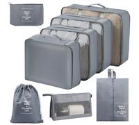 Lrocotanc - Organisateurs de bagages 8 pièces - Organisateur de valise - Rangement de valise - Sacs à vêtements de voyage imperméables en nylon gris