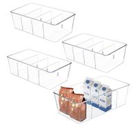 Lrocotanc Organiseurs de Réfrigérateur Lot de 4 Boite Rangement Frigo Boite Rangement Cuisine avec 4 compartiments,sans BPA,idéal pour ranger sachets de thé,snacks et épices(Transparent)