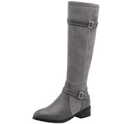 Lroey Reoly Bottes Mi-Mollet à Talon Bloc Femme, Bottes D'Hiver Talons Moyen Bout Rond Boots Zip 040 Gris-Br Taille 39 EU