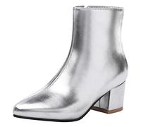 Lroey Reoly Bottines à Talon Bloc Femme, Bottes Habillées Talons Moyen Pointu Bottines Zip 135 Argent/Br Taille 40 EU