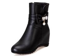 Lroey Reoly Bottines Femme Talon Compensé, Bottes de Fête Bout Rond Talons Moyen Bottes Courtes Zip Strass, P14704Lr Noir Taille 36 EU