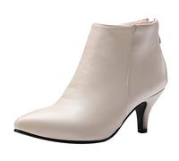 Lroey Reoly Bottines Talon de Chaton Femme, Bottes Habillées Talons Moyen Pointu Bottines Zip 253 Abricot Taille 39 EU