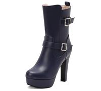 Lroey Reoly Femme Bloc Hauts Bottes de Cheville avec Plateforme Bout Rond Daily Dx965 Bleu Taille 45 EU