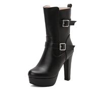 Lroey Reoly Femme Bloc Hauts Bottes de Cheville avec Plateforme Bout Rond Daily Dx965 Noir Taille 45 EU