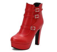 Lroey Reoly Femme Bloc Hauts Bottes de Cheville avec Plateforme Bout Rond Daily Dx966 Rouge Taille 45 EU
