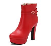 Lroey Reoly Femme Bloc Hauts Bottes de Cheville avec Plateforme Bout Rond Daily Dx968 Rouge Taille 45 EU