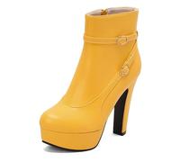 Lroey Reoly Femme Bloc Hauts Bottes de Cheville avec Plateforme Bout Rond Soirée Dx967 Jaune Taille 45 EU