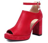 Lroey Reoly Femme Bloc Hauts Sandals avec Plateforme Bout Carré Daily Chaussures Ls1042 Rouge Taille 41 EU