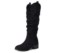 Lroey Reoly Femme Block Talons Moyen Botte Haute Jusqu'Au Genou avec Plateforme Bout Rond Slouch Cx876 Noir Taille 44 EU