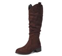 Lroey Reoly Femme Block Talons Moyen Botte Haute Jusqu'Au Genou avec Plateforme Bout Rond Slouch Cx876 Dark-Marrón Taille 44 EU