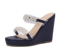 Lroey Reoly Femme Compensées Sandals avec Plateforme Bout Rond Daily Chaussures Ls1069 Bleu Taille 41 EU