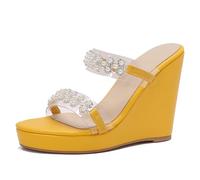 Lroey Reoly Femme Compensées Sandals avec Plateforme Bout Rond Daily Chaussures Ls1069 Jaune Taille 41 EU