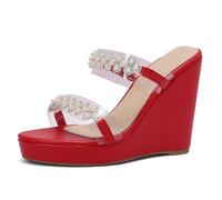 Lroey Reoly Femme Compensées Sandals avec Plateforme Bout Rond Daily Chaussures Ls1069 Rouge Taille 41 EU