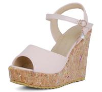 Lroey Reoly Femme Compensées Sandals avec Plateforme Bout Rond Robe Sandale Ls1112 Rose Taille 43 EU