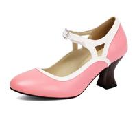 Lroey Reoly Mary Janes Chaussures Femmes Petit Talon Taille 33-48 | Two Toned Bride Cheville Boucle Bout Rond Mode Cuir Robe Heels