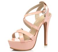 Lroey Reoly Sandale à Talon Haut Femme, Sandales Bout Ouvert Mode Aiguille Chaussures de Fête avec Plateforme Boucle Criss Cross Strap 127 Rose Taille 47 EU