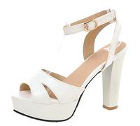 Lroey Reoly Sandales Femme, Sandales à Talons Hauts à Bout Ouvert Boucle Robe Sandale Bloc Sandales Bride Cheville avec Plateforme, 17915Orc Blanc Taille 32 EU