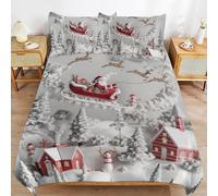LROFOUR Parure de lit de Noël, housse de couette, motif Père Noël, élan de Noël et flocons de neige de Noël, parure de lit pour bébé