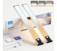 LROLTEF Lampe Placard sans Fil Rechargeable avec Detecteur de Mouvement - 20cm 1100mAh 3000K 4000K 6500K Dimmable Lumières Cuisine sous Meuble para Armoire, Escalier | Noir 2 Piezas