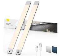 LROLTEF Reglette LED Lampe Cuisine Meuble avec Detecteur 50cm 4000K Argenté | 3000mAh Lumiere Placard Detecteur de vol Stationnaire à Main & Mouvement Interieur, Sans Fil Rechargeable, 2 Pack