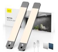LROLTEF Reglette LED Lampe Cuisine sous Meuble - 25cm 1500mAh 4000K Lumiere Placard avec Detecteur de vol Stationnaire & Detecteur Mouvement Interieur Rechargeable pour Armoire | 2 Pack Boîtier Gris