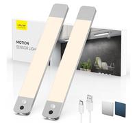LROLTEF Reglette LED Lampe Cuisine sous Meuble - 25cm 1500mAh 4000K Lumiere Placard avec Detecteur de vol Stationnaire & Detecteur Mouvement Interieur sans Fil Rechargeable pour Armoire | 2 Pack