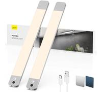 LROLTEF Reglette LED Lampe Cuisine sous Meuble - 40cm 2200mAh 4000K Lumiere Placard avec Detecteur de vol Stationnaire & Detecteur Mouvement Interieur sans Fil Rechargeable pour Armoire | 2 Pack