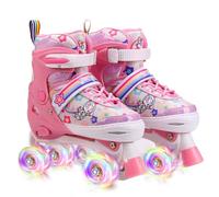 LrpoIv Patins à roulettes Enfant Rollers Quad avec 8 Roues Lumineuses,4 Taille Réglable Patins à roulettes Confortables pour Les Filles et Les garçons