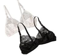 2025 Soutien-gorge En Soie De Mûrier Lisse Sexy Dentelle Satin Sans Fil For Femmes Triangle Quotidien Bralette Hauts(Black White,S)