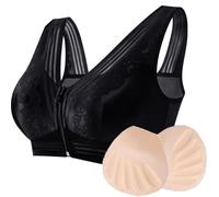 LRSSMB Soutien-gorge De Mastectomie Post-chirurgical Fermeture Éclair Sur Le Devant Prothèse Mammaire Avec Poches Sans Fil Bralette Quotidienne(Black,XL)