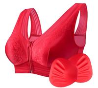 LRSSMB Soutien-gorge De Mastectomie Post-chirurgical Fermeture Éclair Sur Le Devant Prothèse Mammaire Avec Poches Sans Fil Bralette Quotidienne(Red,3XL)