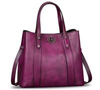 LRTO Sacs à main en cuir véritable pour femmes, sacs à main, sac à bandoulière vintage fait à la main, cuir de vachette, sac à main fourre-tout, violet, taille : M, violet, Medium