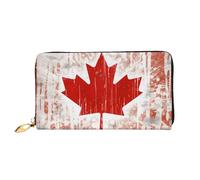 Lrtyuasq 4th of July Portefeuille en cuir imprimé drapeau américain avec 12 porte-cartes de crédit et 3 pinces à billets - Long sac à main pour chéquier, cartes de crédit, Drapeau du Canada., 4.13"(L)